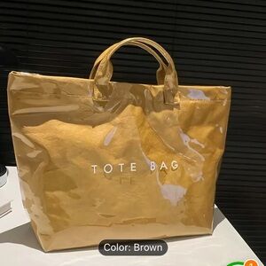 Chic Brown and Pink Tote Bag with Reflective Finish